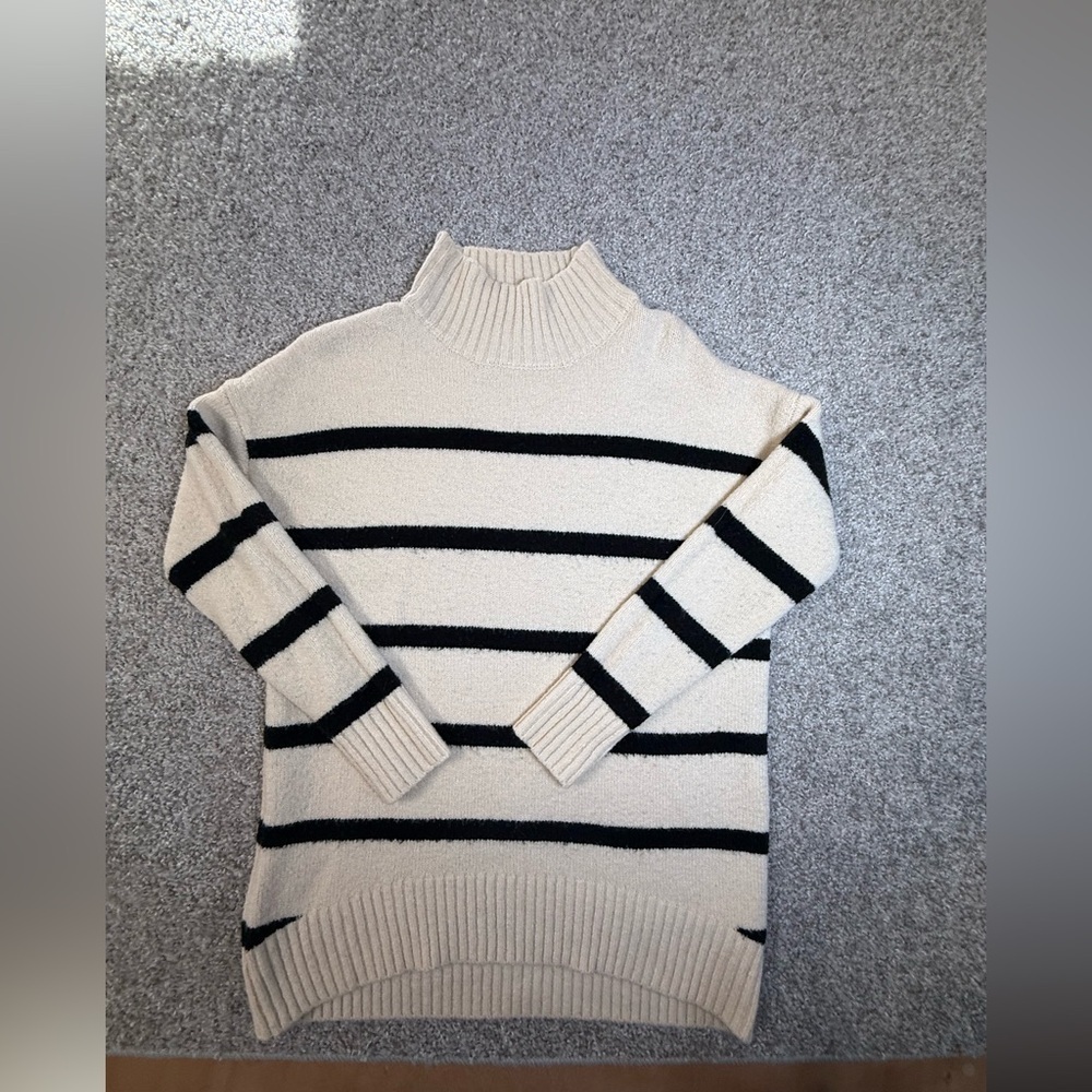Workshop Republic Clothing Cream & Black Striped Mock Neck Sweater - Size Small
